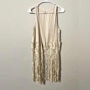 So cute for country concert! Cream colored sleeveless kimono